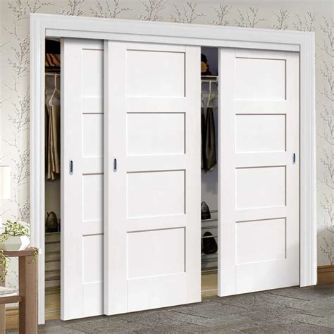 Three Sliding Maximal Wardrobe Doors And Frame Kit Shaker Door White