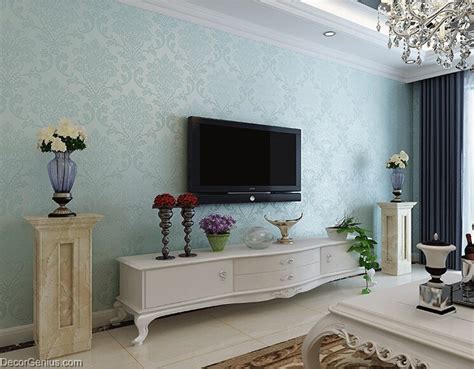 Light Blue Living Room 3d Flower Wallpaper Seasonal
