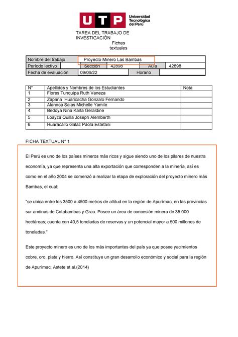 Annotated Fichas Textuales TAREA DEL TRABAJO DE INVESTIGACIN Fichas Textuales Nombre Del