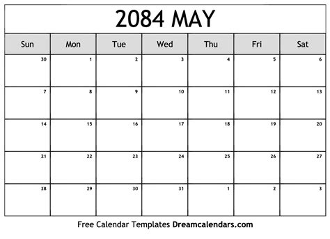 May 2084 Calendar Free Printable With Holidays And Observances