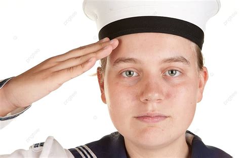 Young Sailor Saluting Isolated White Background Saluting Honor