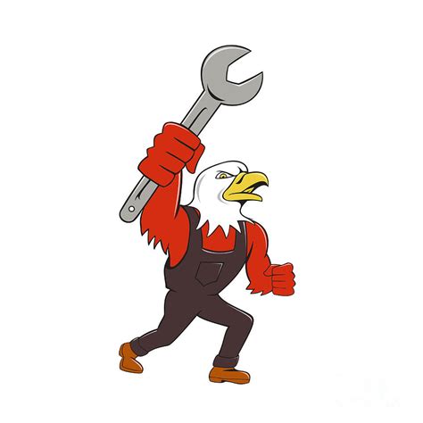 American Bald Eagle Mechanic Spanner Cartoon Digital Art