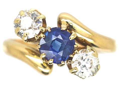 Edwardian 18ct Gold Sapphire And Diamond Crossover Ring 222p The