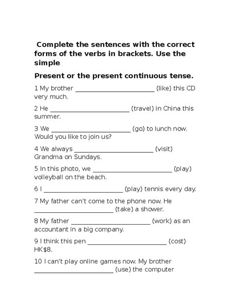 Doc Complete The Sentences With The Correct Forms Of The Verbs In