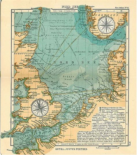 North Sea Map Old Maps Antique Maps Maritime Tattoo Green Jello Sea