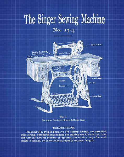 The Singer Sewing Machine Blueprint Digital Art By Bill Cannon