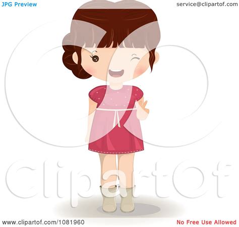 clipart brunette girl in a pink dress winking royalty free vector illustration by melisende