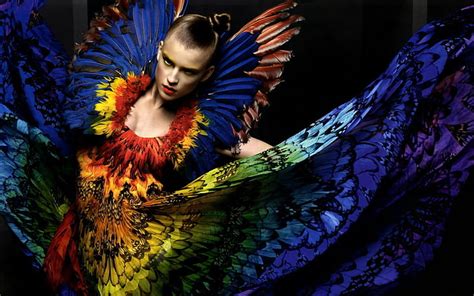 Fashion Feathers Models Multicolor Photography Women Hd Wallpaper Wallpaperbetter