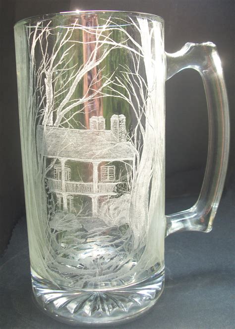 Hand Engraved Glass Mug Summerset Historic Home Original One Of A Kind Art On Luulla