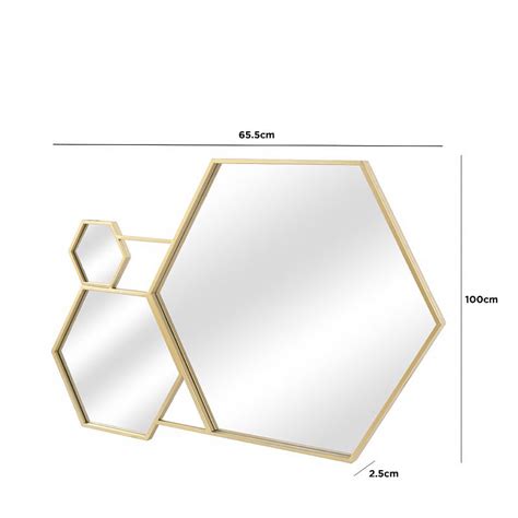 Gold Metal Hexagon Decorative Wall Mirror 100cm Picture Perfect Home