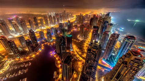 1920x1080 Dubai Buildings Night Lights Top View 8k Laptop Full Hd 1080p