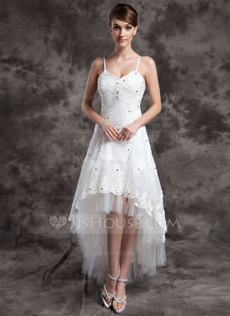 A Lineprincess V Neck Asymmetrical Organza Tulle Wedding Dress With