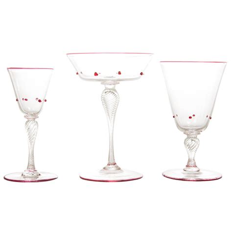 Murano Handblown Salviati And Co Venetian Glass Stemware Goblet Set At 1stdibs
