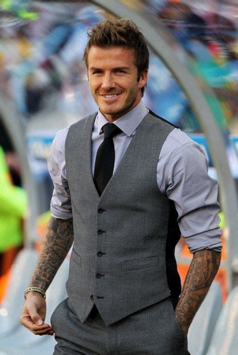 Vest W Rolled Up Sleeves And Forearm Tattoos David Beckham David