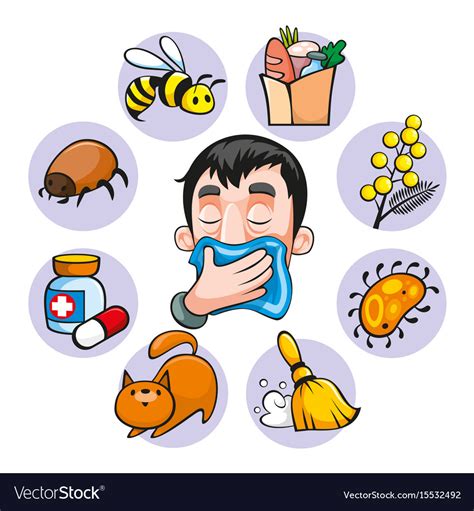 Cartoon Colorful Allergy Set Royalty Free Vector Image