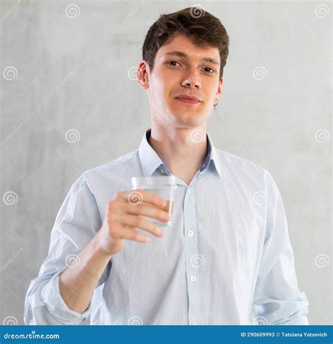 Positive Young Man Drinking Water From Glass Stock Image Image Of