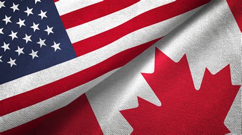 Canada And United States Two Flags Together Realations Textile Cloth