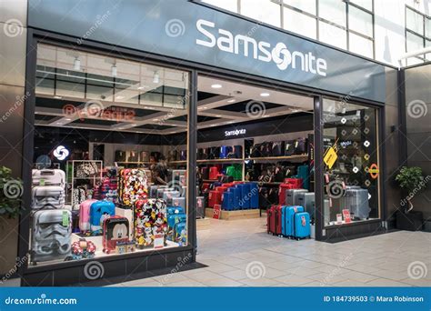 Entrance To Samsonite Luggage Shop Store Showing Window Display Sign