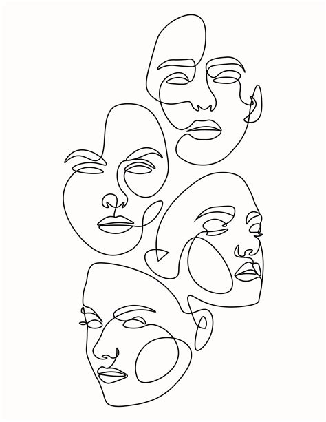 Multiple Face One Line Art Line Art Drawings Outline Art Line Art