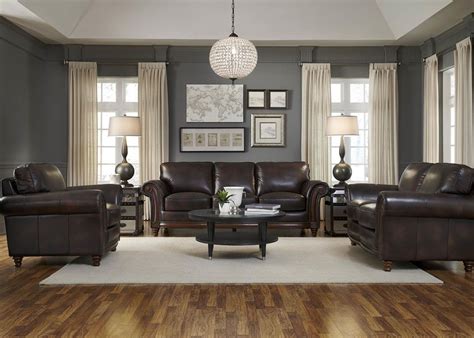 High Quality Leather Sofa Sets Grey Walls Living Room Brown Living