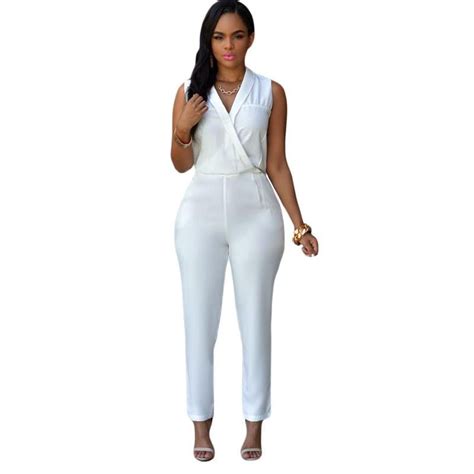 Luxe White Jumpsuit Fitted Overall Rompers Sexy Women Stylish Party
