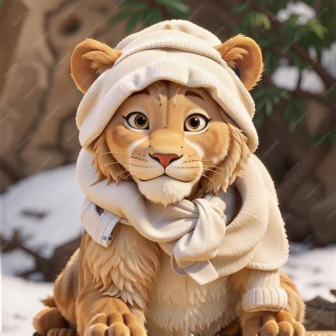 Premium Photo Cute Lioness Wearing Head And Neck Warmers For Coloring