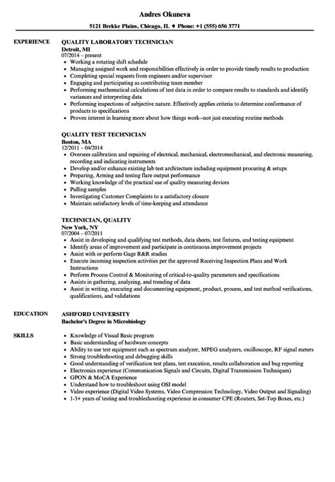 Resume templates find the perfect resume template. Technician, Quality Resume Samples | Velvet Jobs