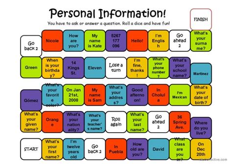 Personal Information Board Game English Esl Powerpoints