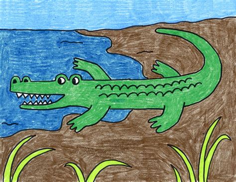 Easy How To Draw An Alligator Tutorial And Alligator Coloring Page