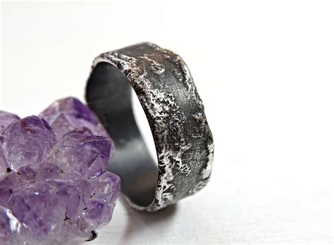 Custom Made Unique Silver Ring Molten Surface Cool Mens Band Wedding