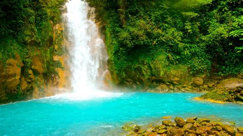 Waterfall Rio Celeste Costa Rica Central America Photo Wallpaper Hd