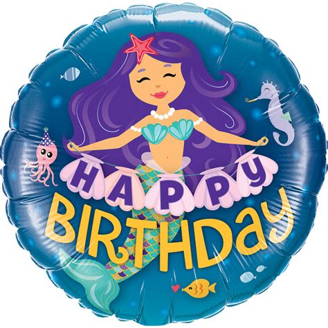 45cm Round Foil Happy Birthday Mermaid 57799 Each Pkgd