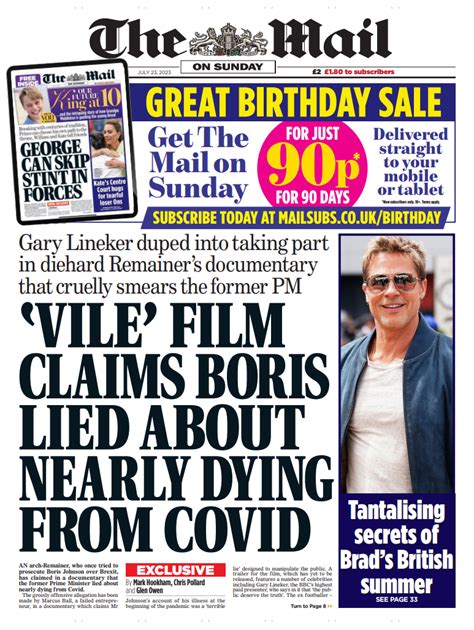 mail on sunday front page 23rd of july 2023 tomorrow s papers today