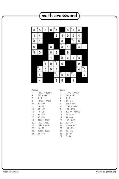 Maths Crossword Puzzles For Class 9th With Answers Kyle Powells