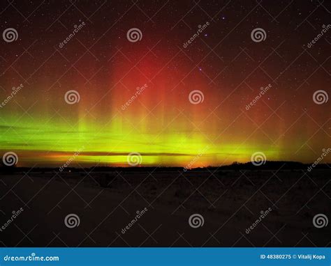 Aurora Borealis Northern Polar Lights And Night Sky Stars Stock Image