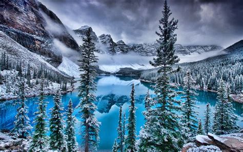 Download Wallpapers Moraine Lake Winter Banff Hdr Blue