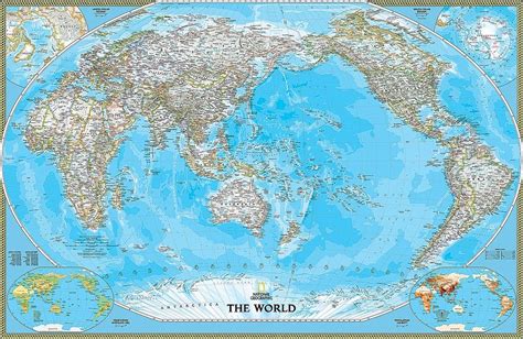 Pacific Centered Political World Map Wall Mural Self Adhesive