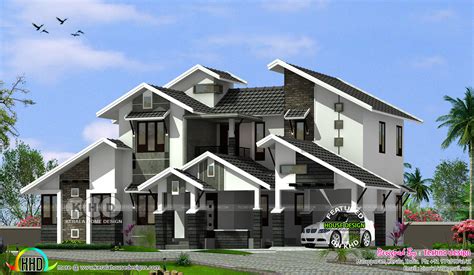 4 Bedroom Sloping And Slanting Roof House Kerala Home Design And
