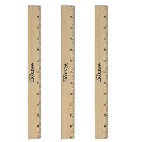 Westcott Wood Ruler 12 Beveled Edge Clear Lacquer Finish 3 Pack