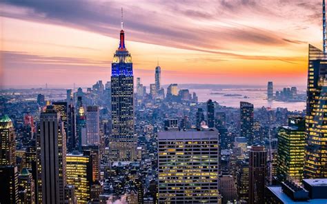 Scarica Sfondi Usa New York Grattacieli Tramonto Manhattan Per