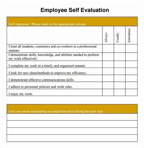 Employee Self Assessment Template Elegant Sample Employee Self Evaluation Form Pdf Word Pages