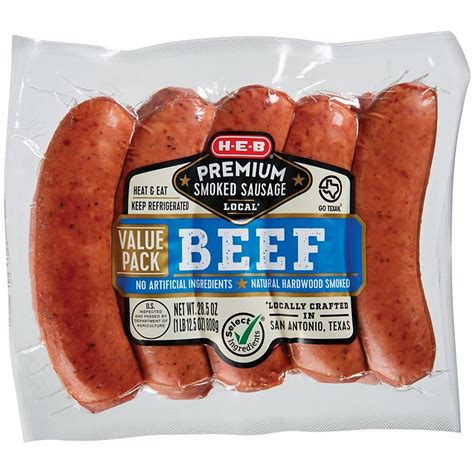 H E B Select Ingredients Premium Beef Smoked Sausage Value Pack Shop