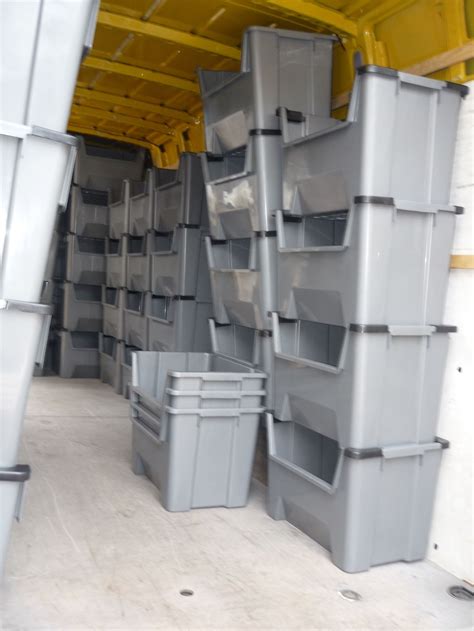 Large Plastic Van Shelving Storage Bins Boxes Stackable Space Bin X 5