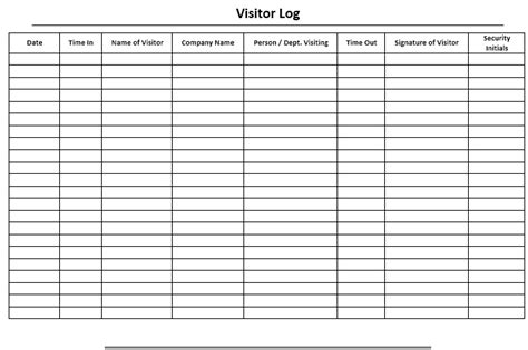 sample visitor log templates printable samples