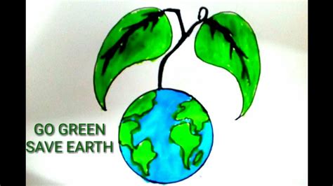 How Easy To Draw Go Green Save Trees Save Earth Drawing