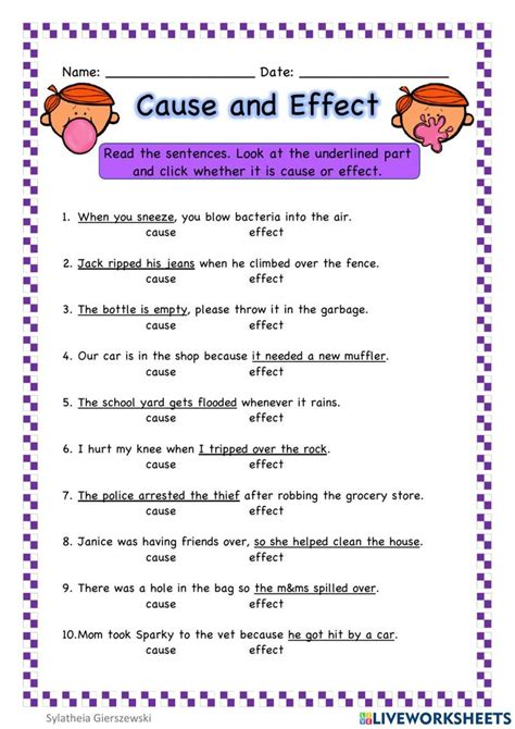 The Cause And Effect Worksheet For Students To Use In Their Writing