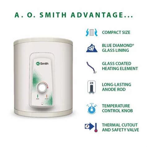 Storage Capacitylitre 15 L Hse Vas X 015 Ao Smith Vertical Water Geyser 5 Star White At Rs