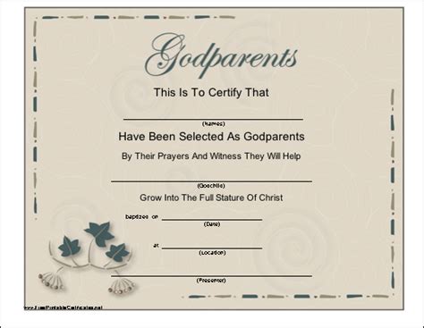 Godparents Printable Certificate Baby Dedication Certificate God