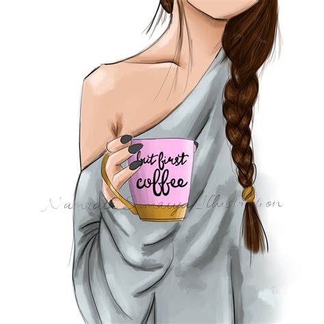 Coffee Girl Girly Drawings Girls Illustration Illustration Fashion