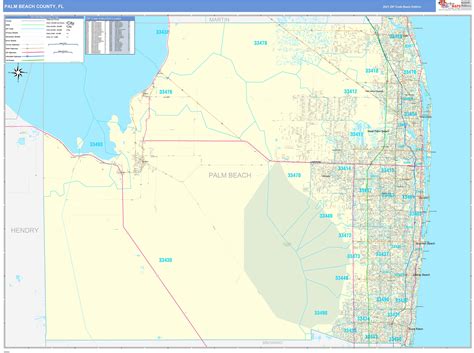 Palm Beach County, FL Zip Code Wall Map Basic Style by MarketMAPS